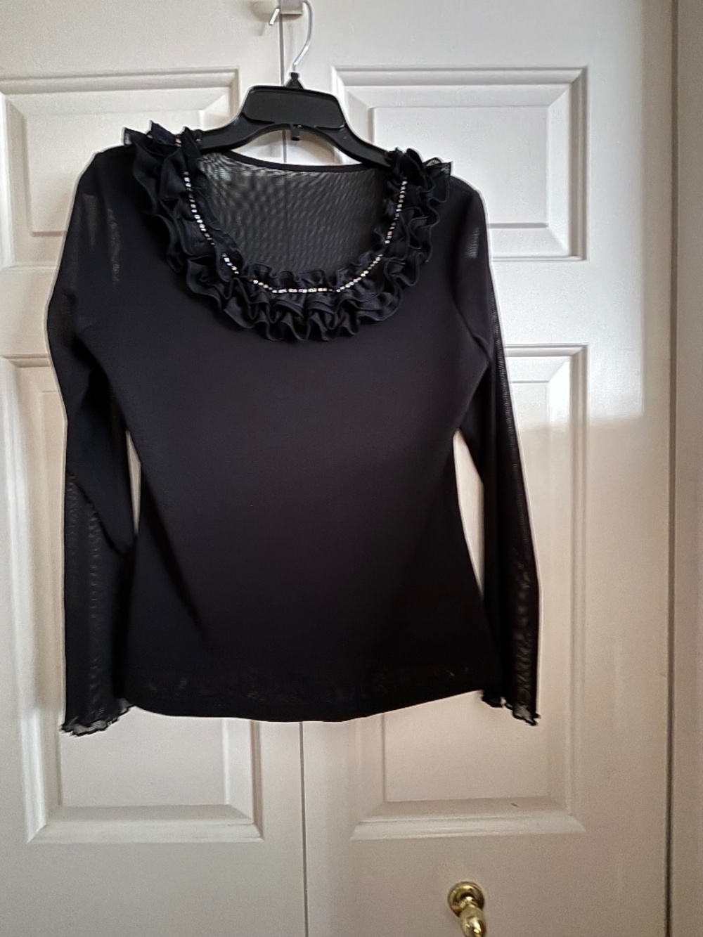 Black Sheer Top for Evening with Rhinestones